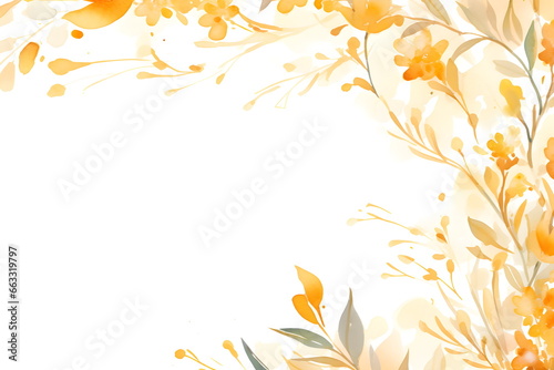 a watercolor painting of yellow flowers on a white background. Abstract Amber color foliage background with negative space for copy.