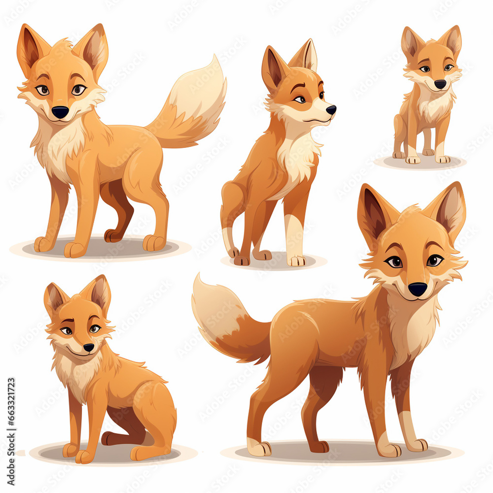 Set of cute cartoon foxes. Vector illustration isolated on white background.