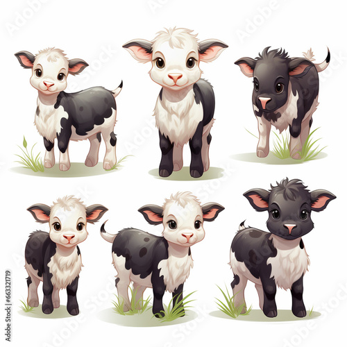 Cows set. Cute cartoon farm animals. Vector illustration.