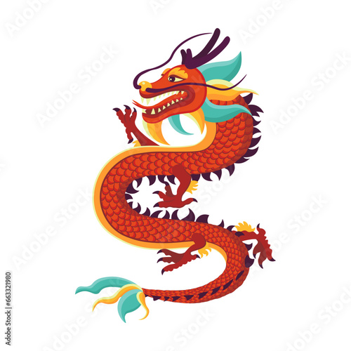 Fototapeta Naklejka Na Ścianę i Meble -  Red Chinese dragon vector illustration. Chinese dragon, symbol of 2024. 