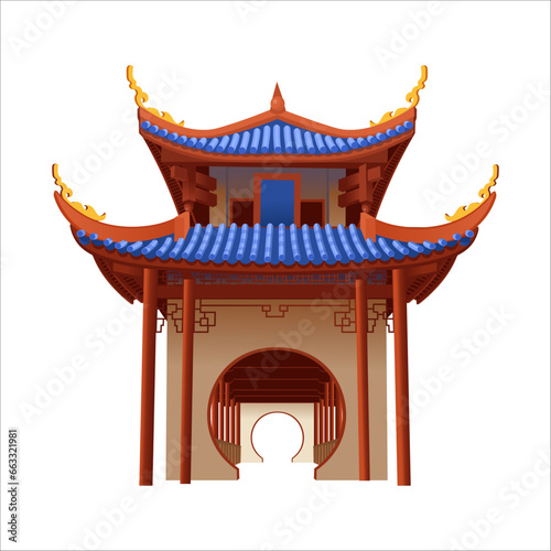 Chinese temple. Gazebo, pavilion. Chinese architecture, weather.Vector in cartoon style.
