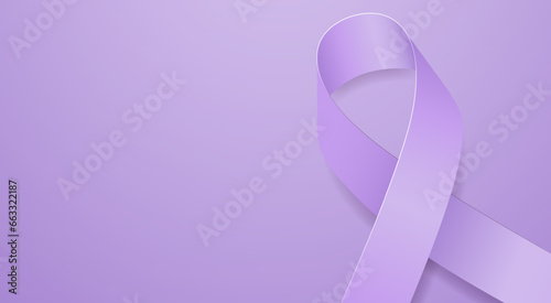 National Cancer Prevention Month concept. Banner with purple ribbon and text. Vector illustration.