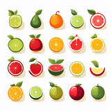 Fruit and berry icon set in flat style. Vector illustration.