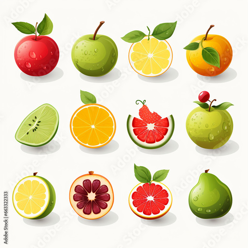 Fruit and berry icon set in flat style. Vector illustration.