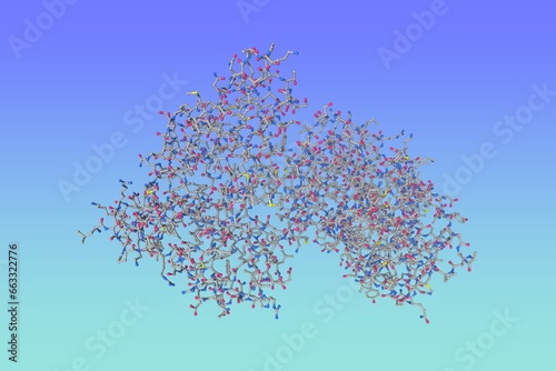 Human progesterone receptor ligand binding domain in complex with the ligand metribolone. Molecular model. Rendering based on protein data bank entry 1e3k. Scientific background. 3d illustration photo
