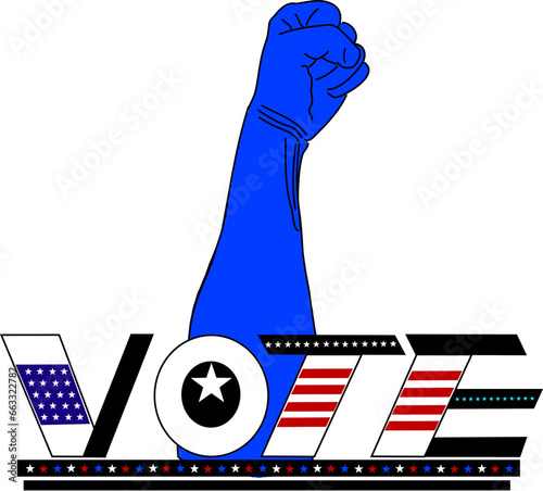Creative Bold Vote Letters with USA Flag Design and Fist In The Air
