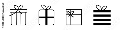 Gift Boxes Vector Icons. Present Gift Box. Christmas Box. Surprise Present in linear design