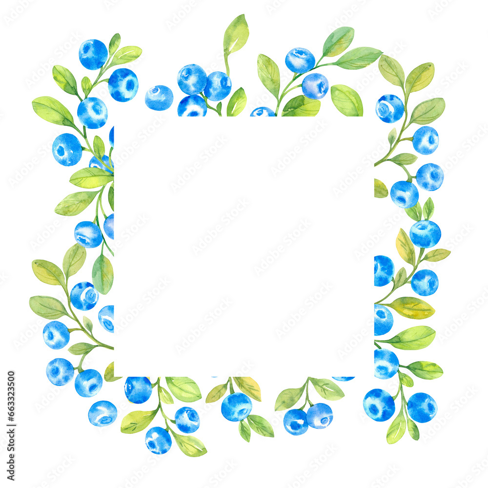 Frame with blueberries, watercolor illustration Frame with blueberries, watercolor illustration