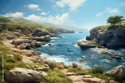 Landscape with blue lagoon at Malta island. Generative ai art.