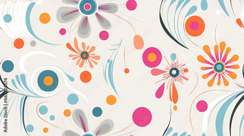  an abstract floral design with blue, orange, and pink flowers.  generative ai