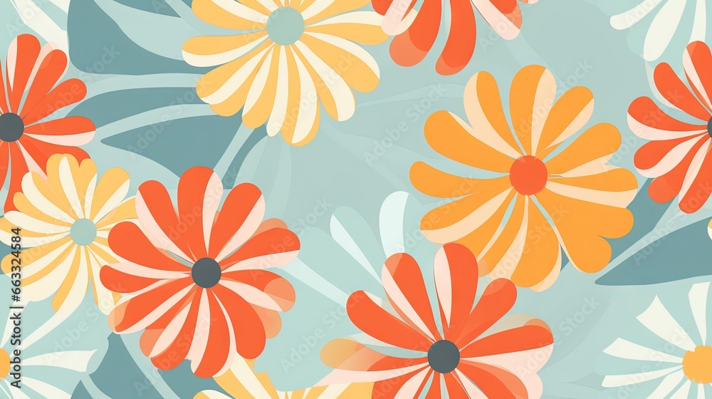  a bunch of orange and white flowers on a blue background.  generative ai