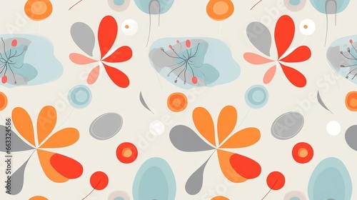  a pattern of flowers and leaves on a white background with orange, blue, and grey colors. generative ai