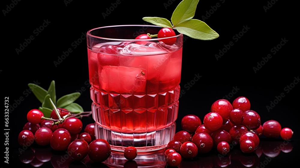 a glass filled with a red liquid surrounded by cherries. generative ai a glass filled with a red liquid surrounded by cherries. generative ai