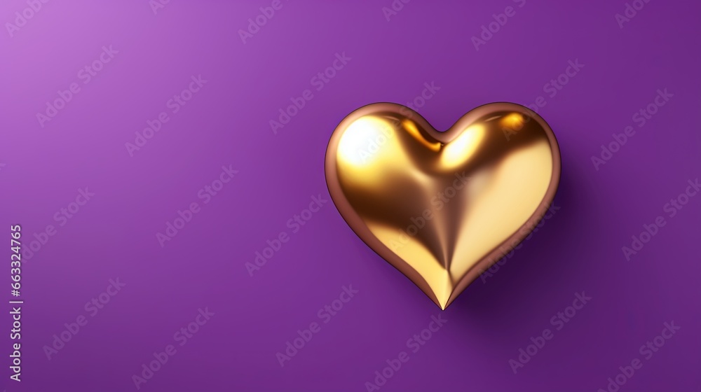  a gold heart on a purple background with a shadow on it.  generative ai