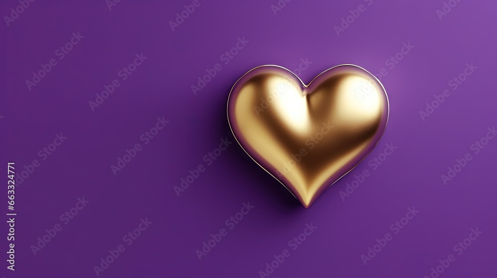  a gold heart on a purple background with a shadow on the bottom.  generative ai