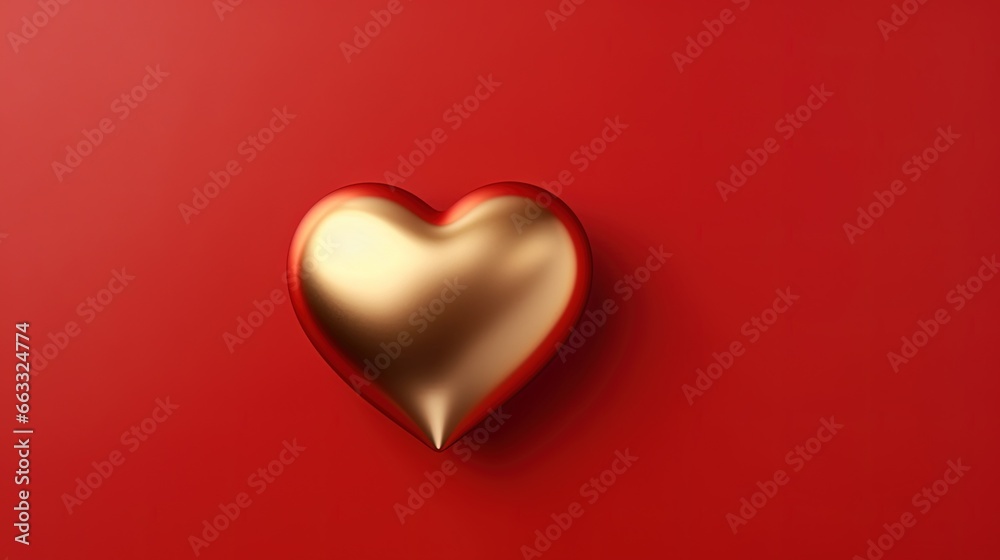  a gold heart on a red background with room for text.  generative ai