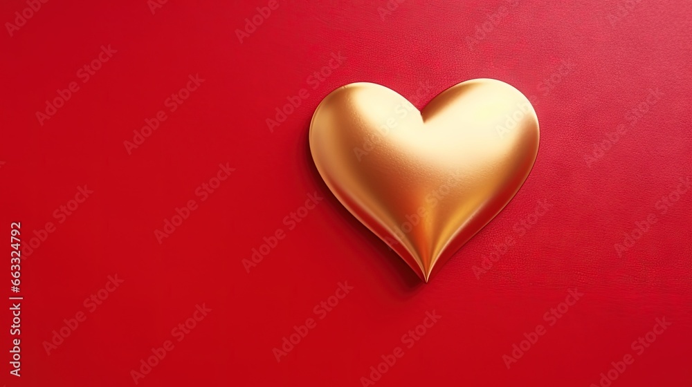  a gold heart shaped object on a red surface with a red background.  generative ai