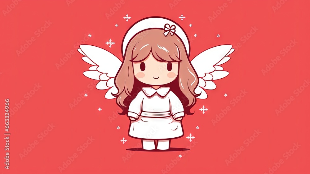 a little girl with angel wings on a red background with a red background and a red background with a white angel on the right side of the image. generative ai a little girl with angel wings on a red background with a red background and a red background with a white angel on the right side of the image. generative ai