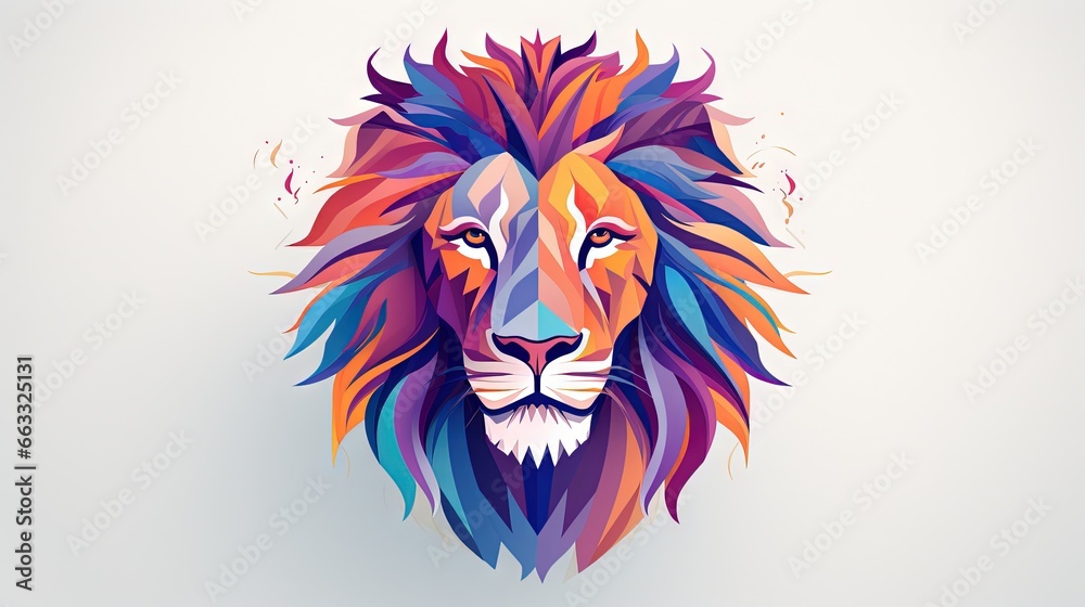  a colorful lion's head is shown on a white background.  generative ai