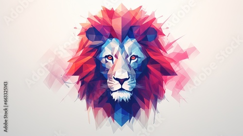  a lion's head with a red mane and blue eyes. generative ai