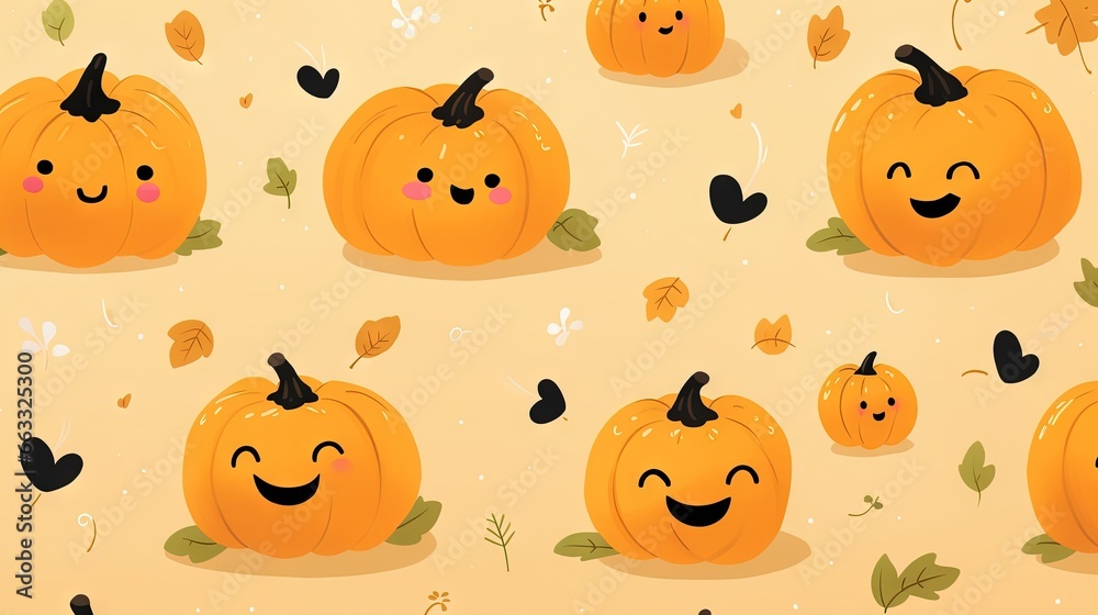 a group of pumpkins with faces and leaves on them. generative ai a group of pumpkins with faces and leaves on them. generative ai