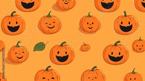  a group of pumpkins with faces drawn on them and a green leaf. generative ai