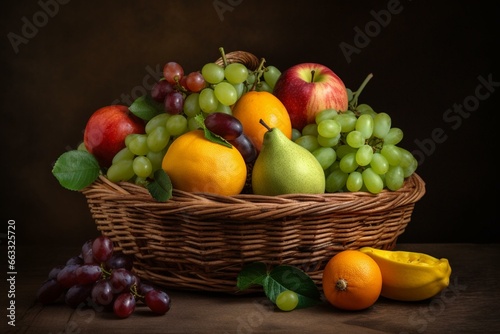 Assorted fruits in a basket. Generative AI