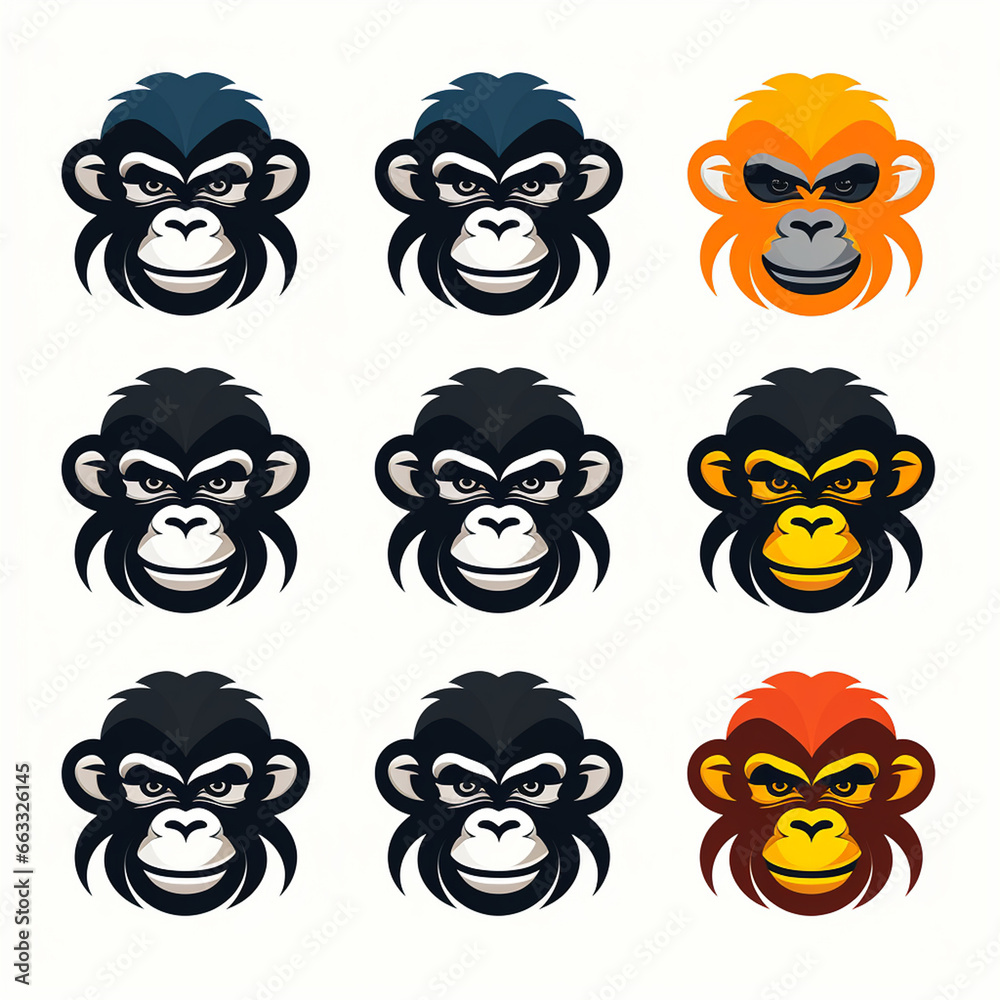 Monkey icons set. Vector illustration of a group of monkeys. Monkey icons set. Vector illustration of a group of monkeys.