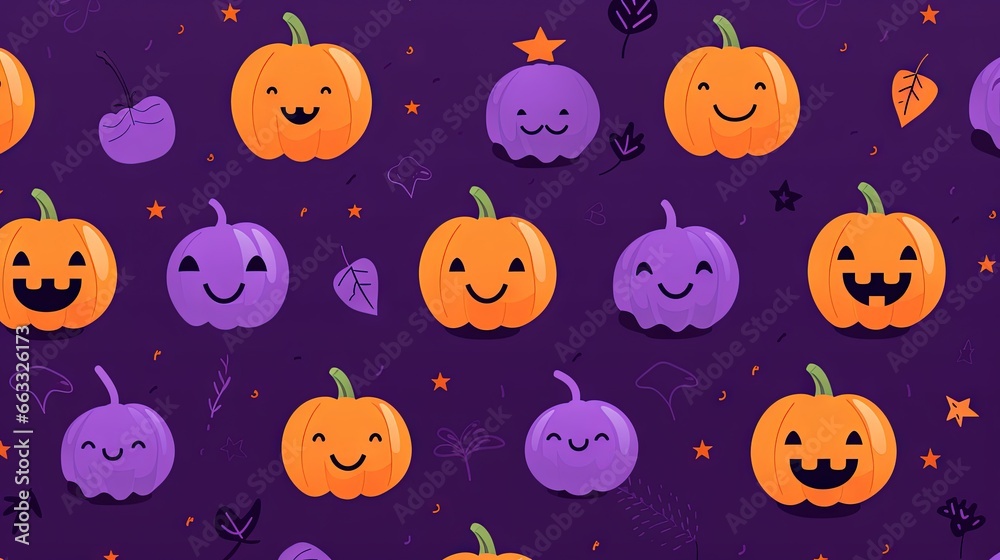 a group of pumpkins with faces on a purple background. generative ai a group of pumpkins with faces on a purple background. generative ai