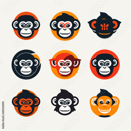 Monkey icons set. Vector illustration of a group of monkeys.