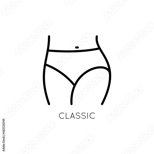 Classic panties icon. Women's underwear for web design, internet, advertising, labels, industry.