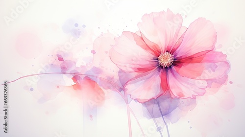  a painting of a pink flower on a white background with watercolor splashes. generative ai