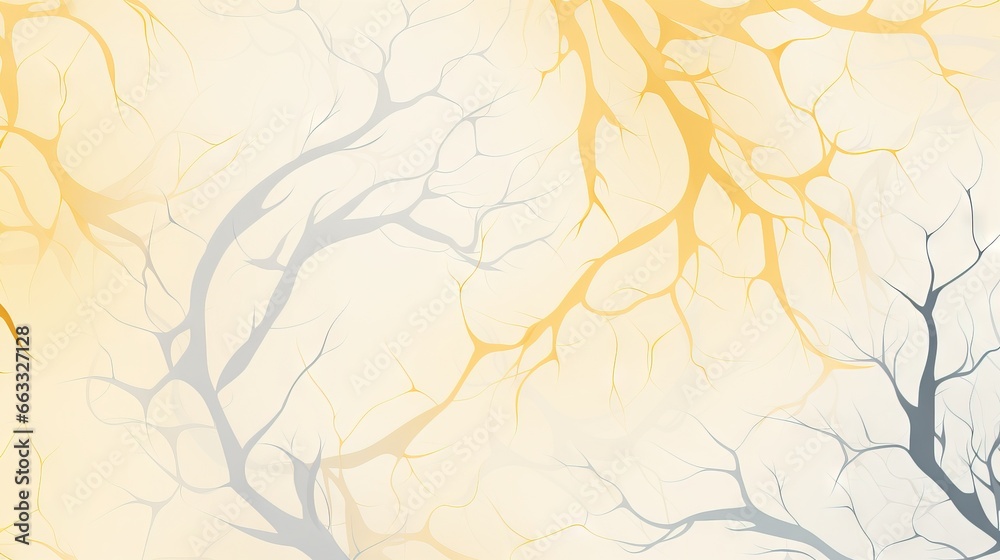  a yellow and white background with a tree branch in the foreground.  generative ai