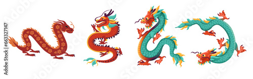 Red dragon with ornament and flowers symbol of the Chinese new year