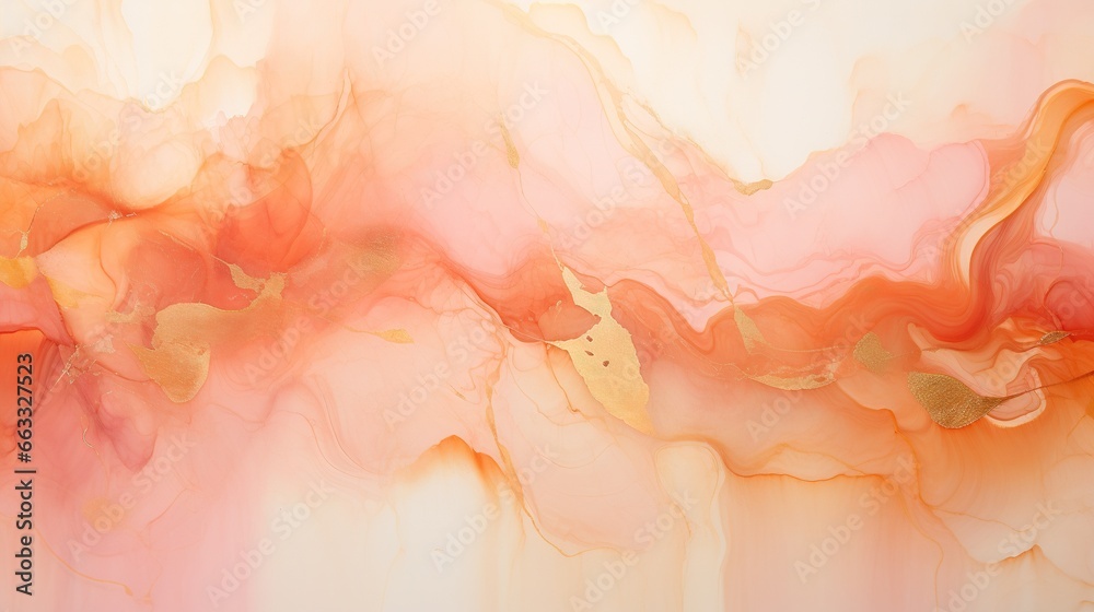  an abstract painting with a pink and orange color scheme and gold accents.  generative ai