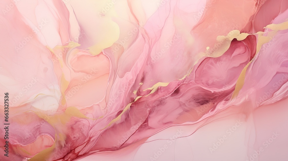  an abstract painting of pink and yellow colors on a white background.  generative ai