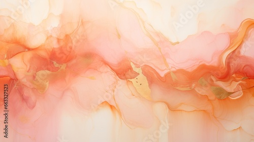  an abstract painting with a pink and orange color scheme and gold accents.  generative ai