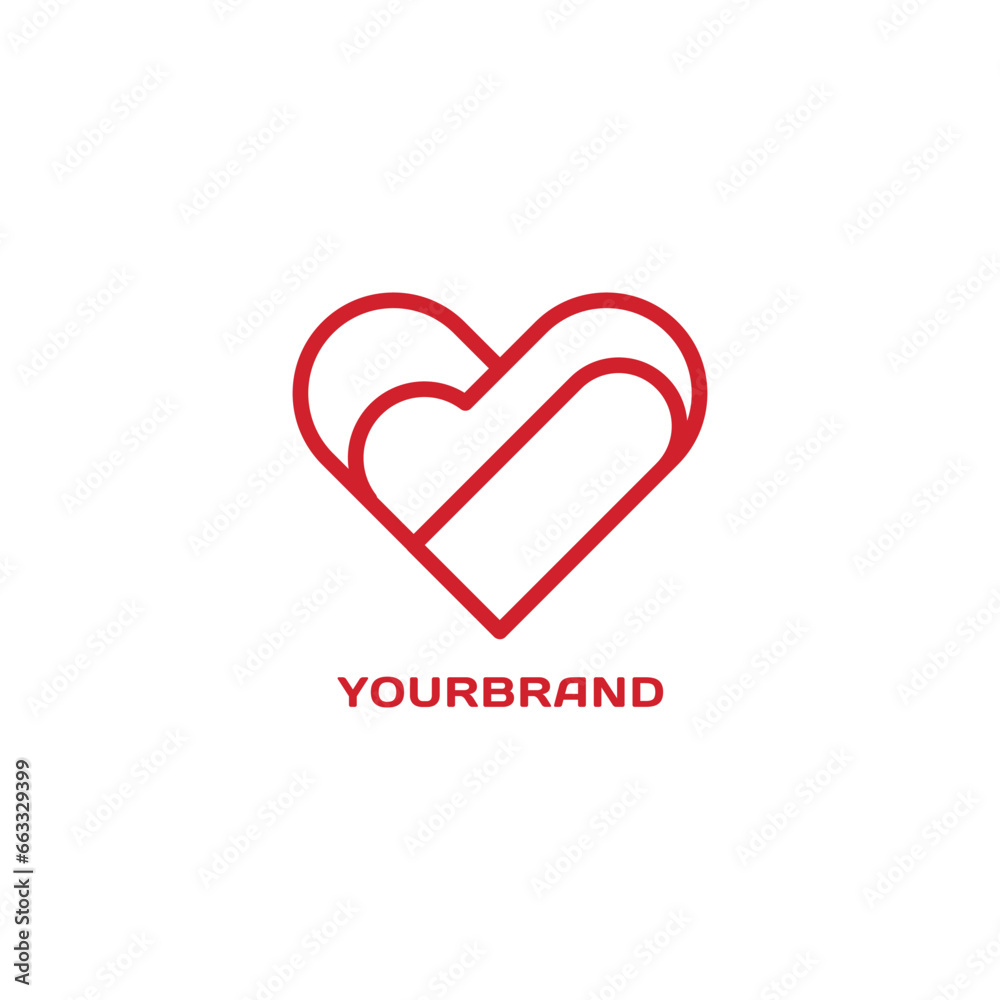 heart love logo minimalist design in red for company business symbol geometry concept