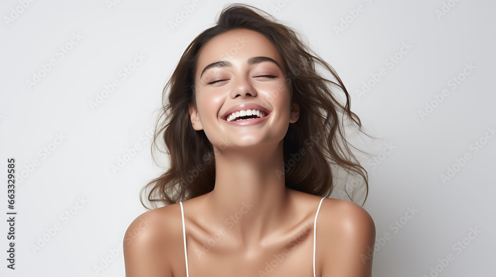 Beautiful young woman with healthy skin and natural make-up smiling. Beautiful young woman with healthy skin and natural make-up smiling.