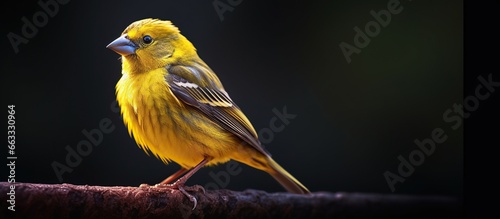 Yellow canary bird perched very sharp photo