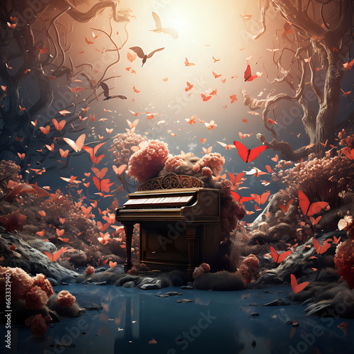 piano with flowers