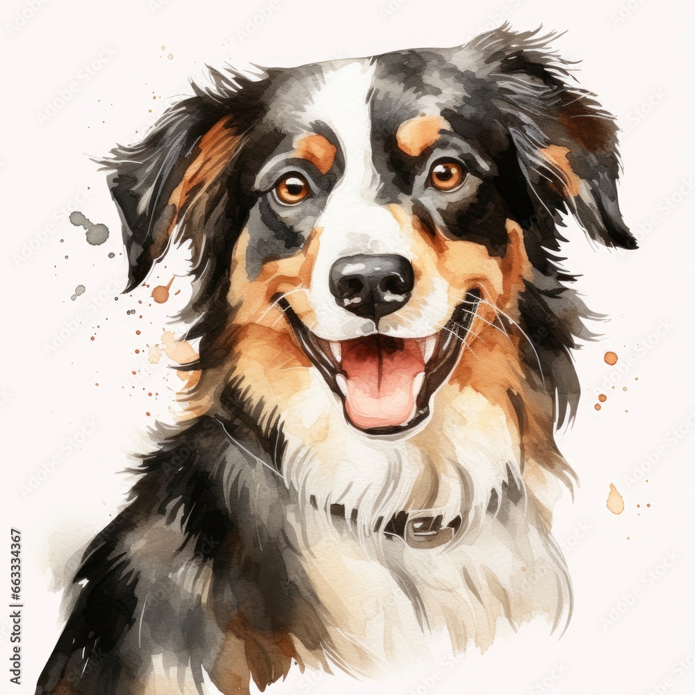 Watercolor dog clip art on white background.