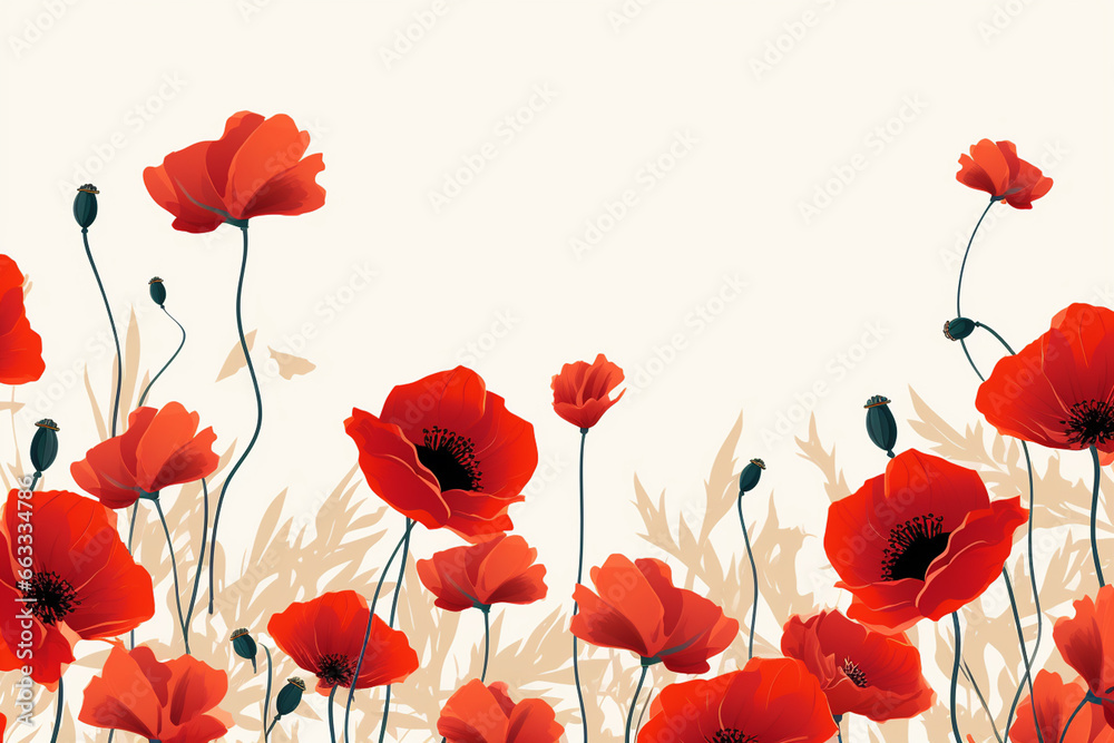 Naklejka premium Seamless pattern with red poppies, vector illustration.