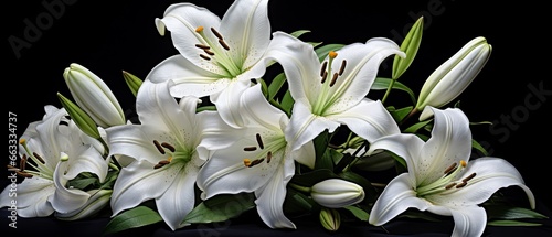 White lily flowers on black background. © Md