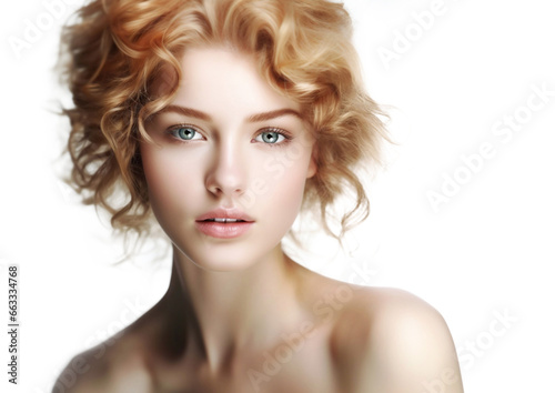 Natural beauty woman with glowing healthy skin on white background.Macro.AI Generative.