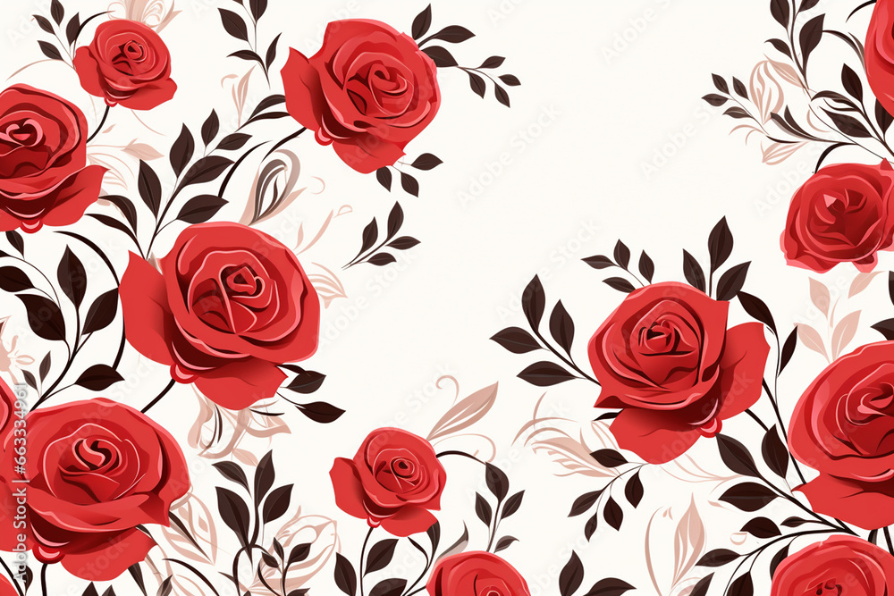 Grunge floral background with red roses and watercolor splashes