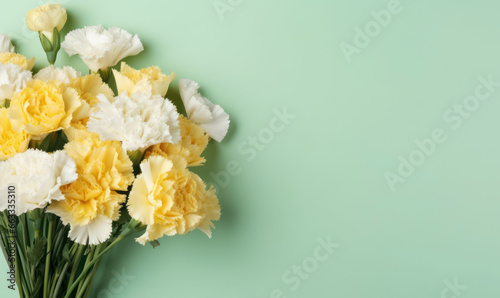 Elegant carnations in full bloom, presenting a harmonious blend of yellow and white hues. © smth.design