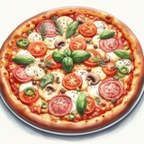 Tasty top-view pizza Italian traditional round pizza
