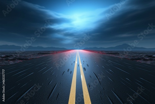 A conceptual 3D rendering of a straight highway in darkness