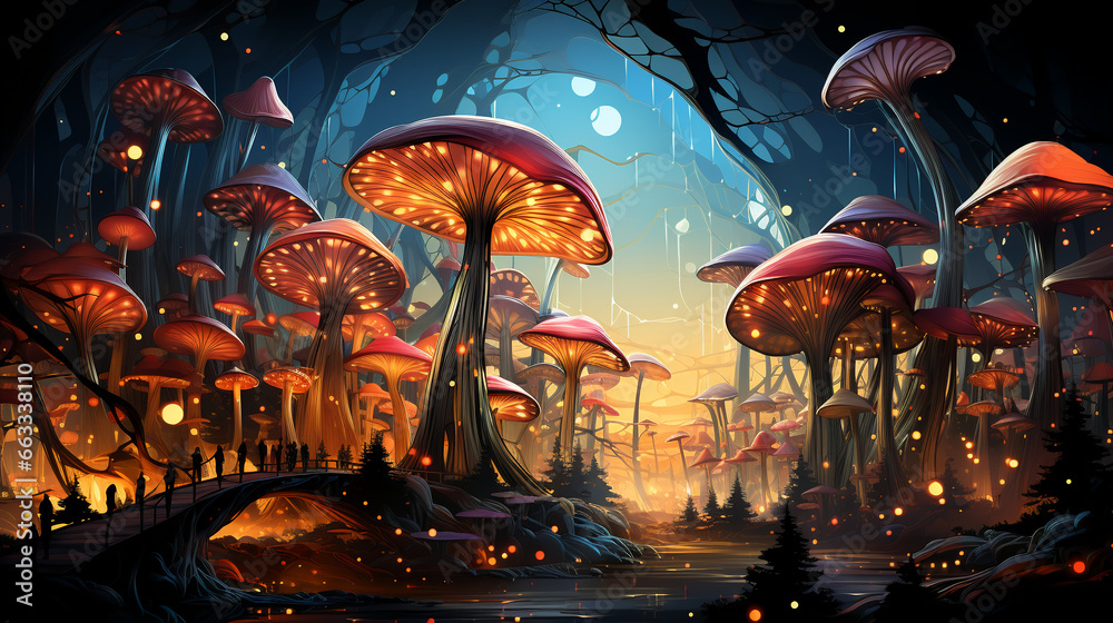abstract perspective with forest and mushrooms background 16:9 widescreen wallpapers